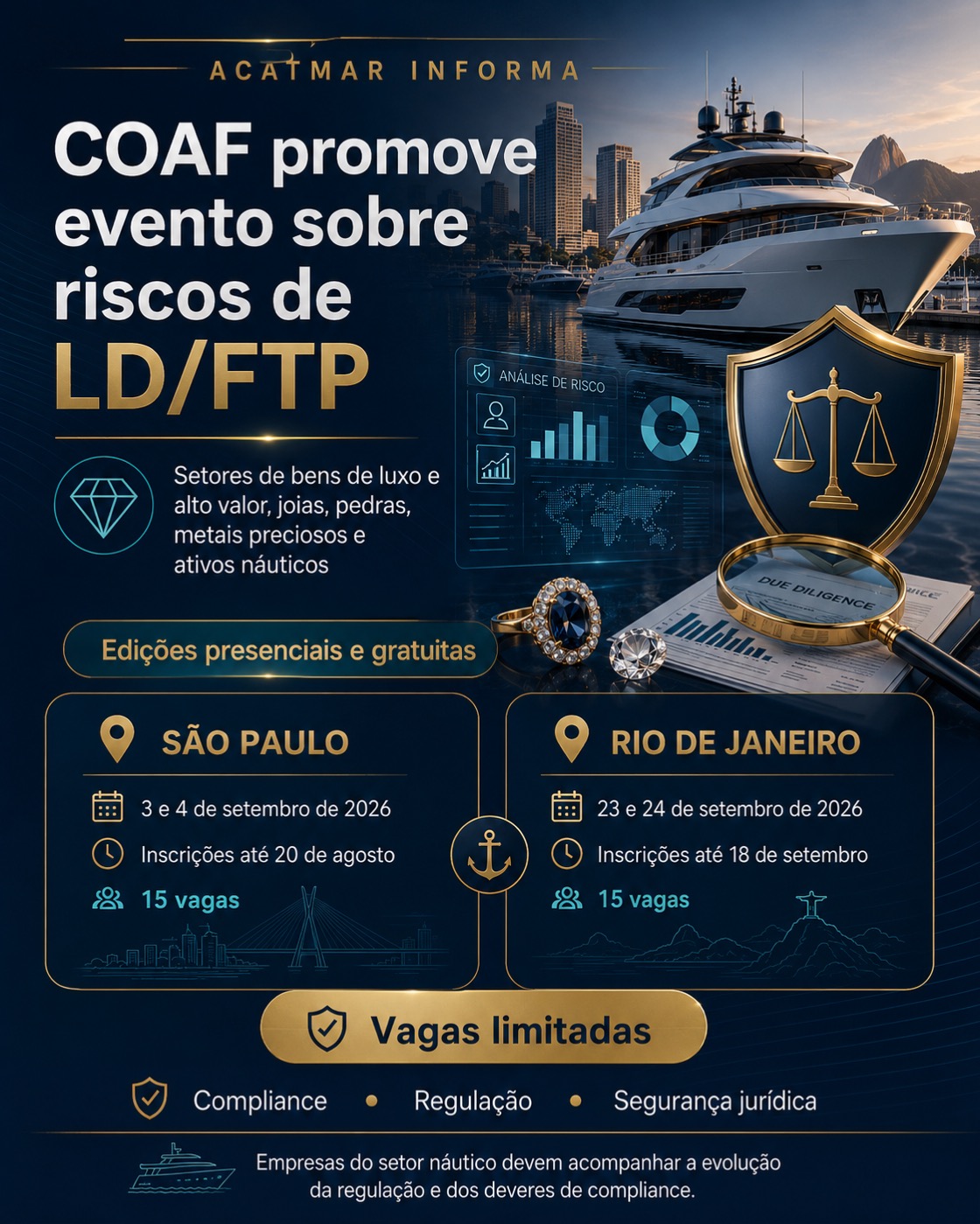 Coaf promove evento sobre prevenção à lavagem de dinheiro em setores de alto valor; associados da ACATMAR podem participar